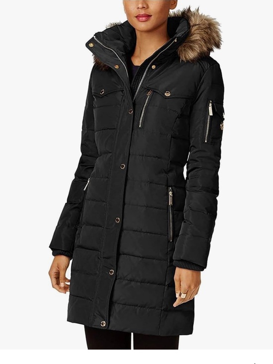 Michael Kors Jackets & Blazers - Michael Kors Black Long Puffer Coat with Faux-Fur Trim Hood